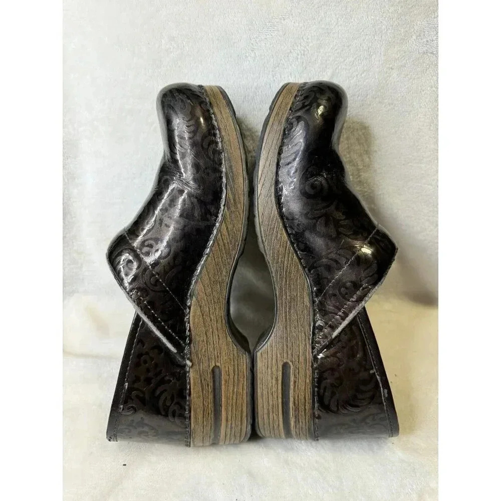 DANSKO Brown Floral Tooled Leather Clogs Shoes Womens US Size 9 EU 42